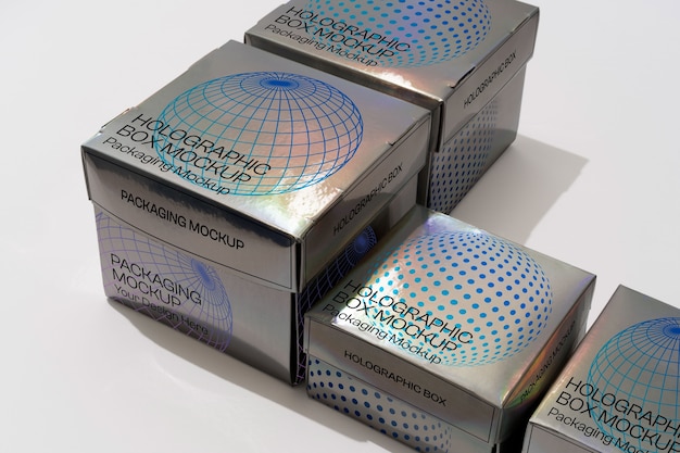 Holographic square box mock-up design