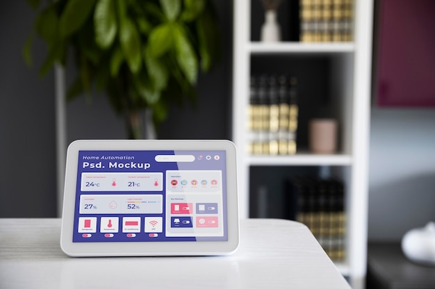 Home automation app mock-up on a tablet