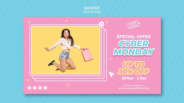 PSD horizontal banner template for cyber monday shopping