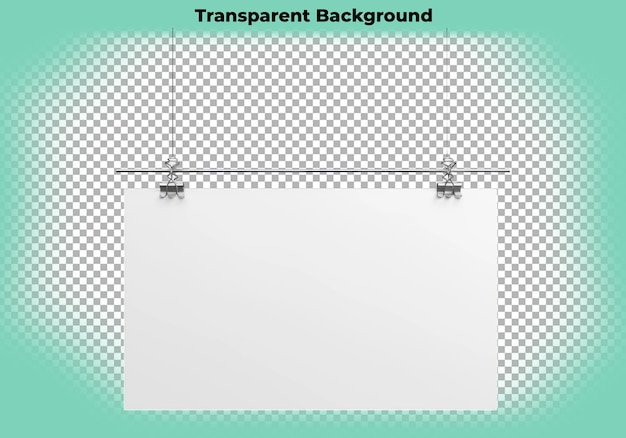 PSD horizontal white empty poster hanging isolated on transparent background