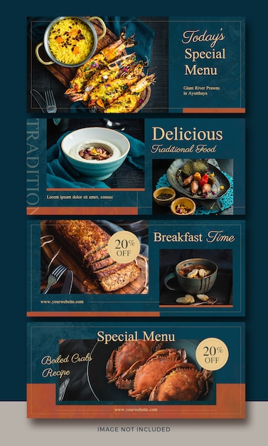 Horizontale banner of Facebook-omslagcollectie voor eten en restaurants