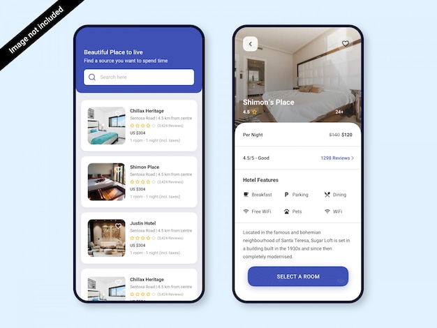 Hotel booking app ui design template