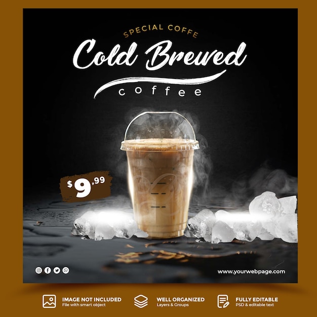 Ice coffee drink menu flyer social media post template