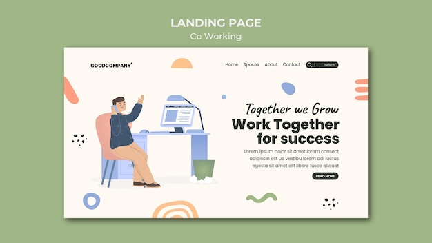 Illustrated co-working landing page template