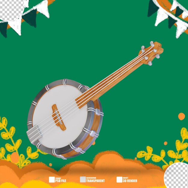 PSD ilustracja 3d banjo 3