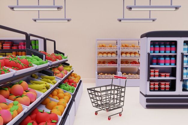 PSD ilustracja 3d supermarketu