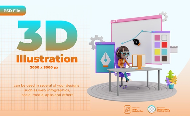 PSD ilustracja 3d tworzenia stron internetowych