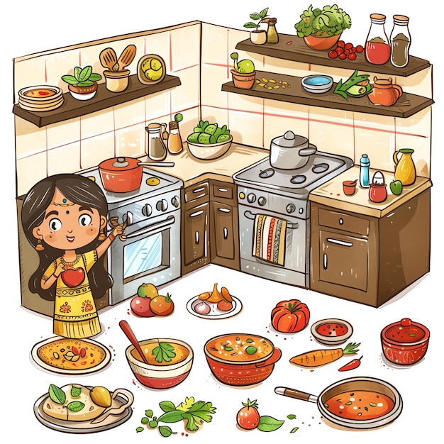 PSD indian kitchen indian illustration