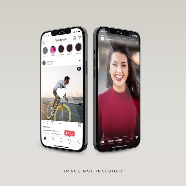 Instagram interface on 3d realistic rendering of phone mockup