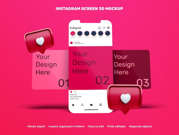 Instagram Interface template on mobile phone mockup 