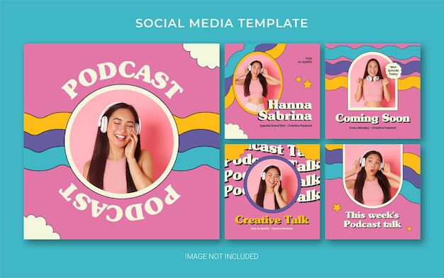 PSD instagram social media branding template for podcast with retro style