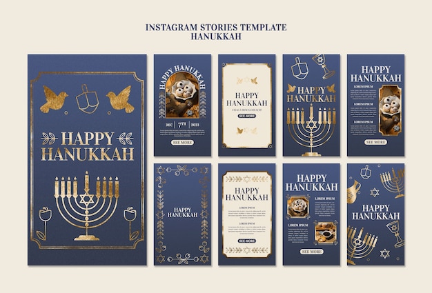 PSD instagram stories collection for hanukkah jewish celebration