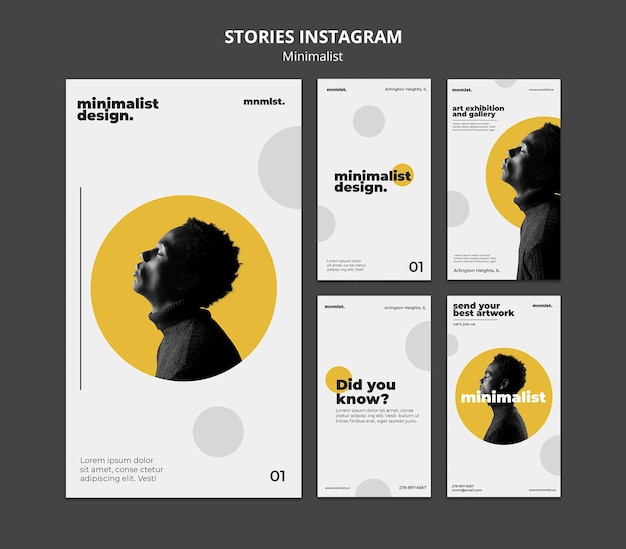 Instagram stories collection in minimal style for art gallery with man