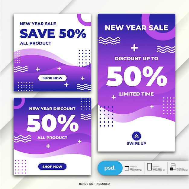 PSD instagram stories and feed post bundle new year sale template