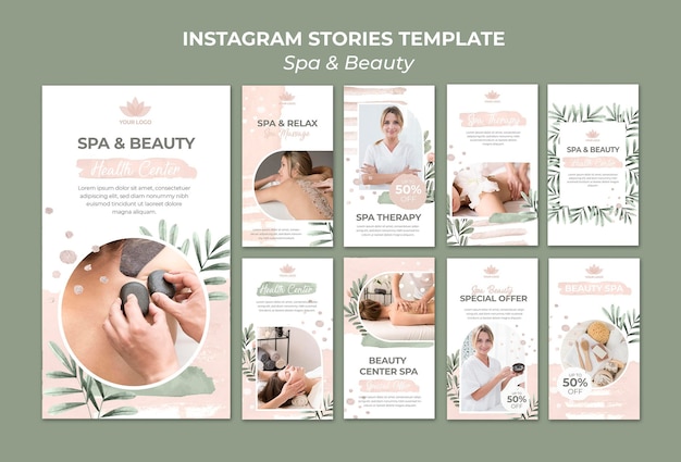 PSD instagram-verhalencollectie voor spa en therapie