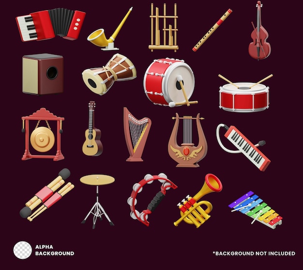 PSD instrument muzyczny 3d ikona premium psd set