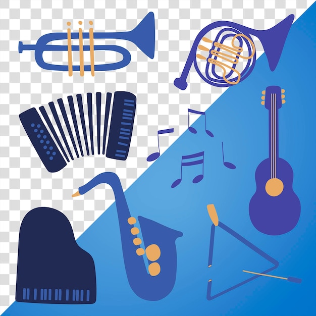 Instrumenty muzyczne jazz png naklejka rozrywka graficzna w niebieskim zestawie