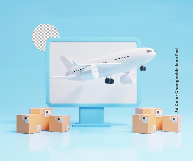 International cargo delivery service concept icon or 3d air cargo delivery service