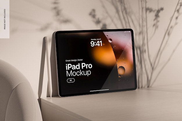 PSD ipad pro with sunset light mockup leaned