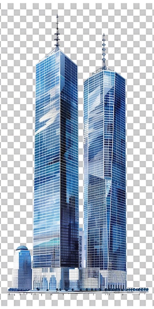 PSD isolated twin towers building against transparent backdrop