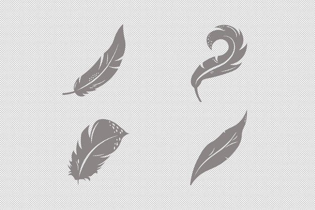 PSD isolated vector feathers in monochrome