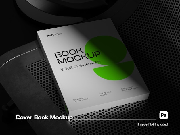 PSD isometric blank book cover 3d isolated mockup high angle view