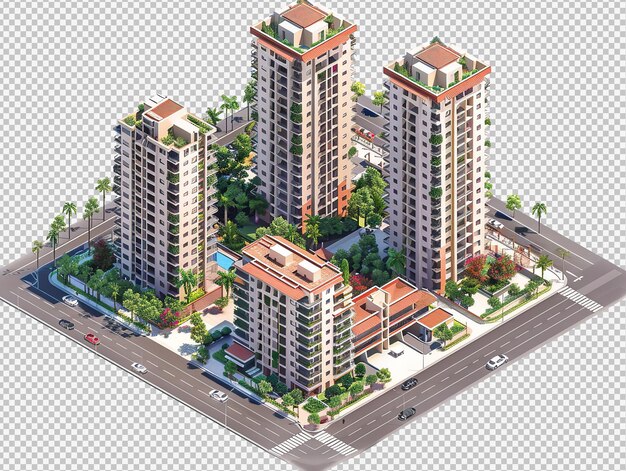 PSD isometric building apartment png