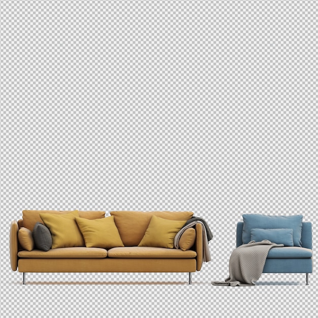 Isometric Sofa 3D isolated render