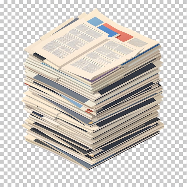 PSD isometric stack of newspapers isolated against a transparent background