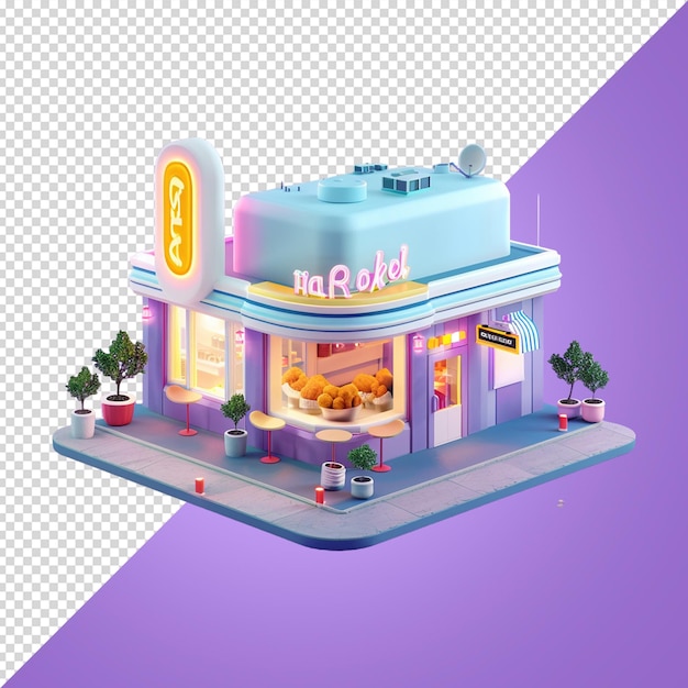 PSD isometric view minimal fried chicken restaurant store isolated on white background