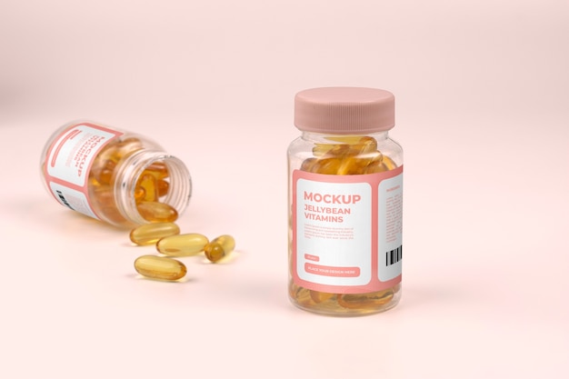 Jellybean vitamin jar mockup design