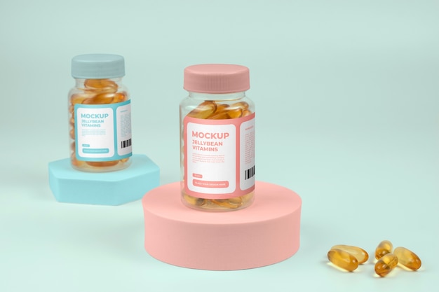 PSD jellybean vitamin jar mockup design