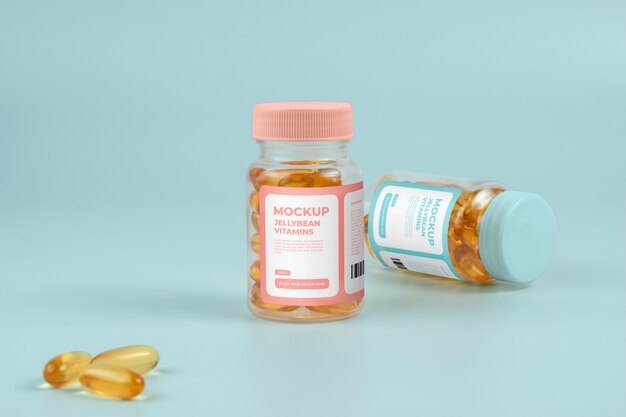 PSD jellybean vitamin jar mockup design