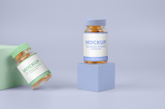 Jellybean vitamin jar mockup design