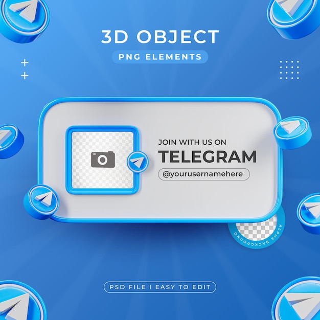 Join with Us On Telegram Profile Social Media 3D Render Isolated for Composition