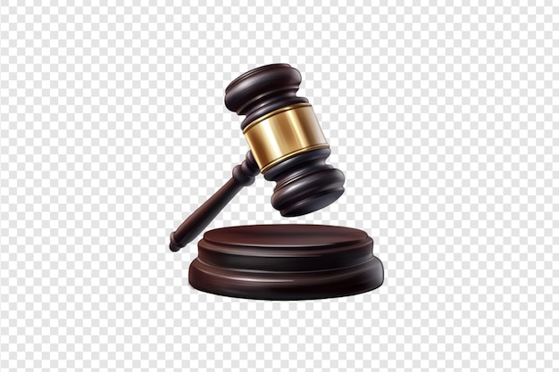 PSD judge gavel hitting block isolated on a transparent background