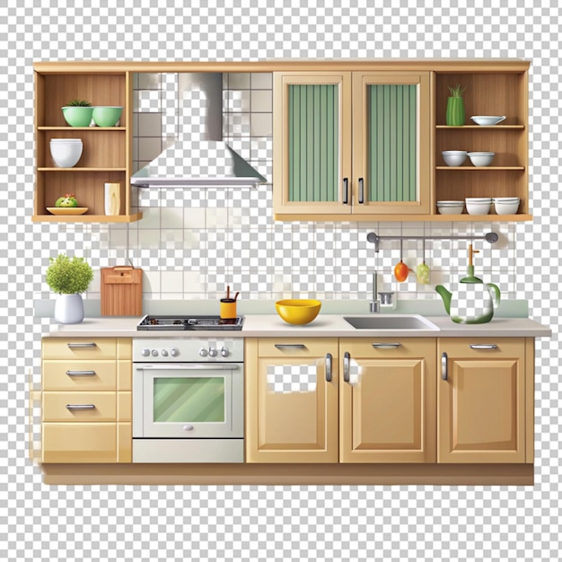 PSD kitchen furniture cartoon interior creating set