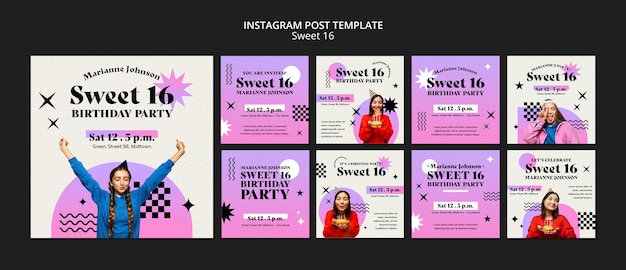 Kolekcja postów na instagramie Sweet 16 celebration