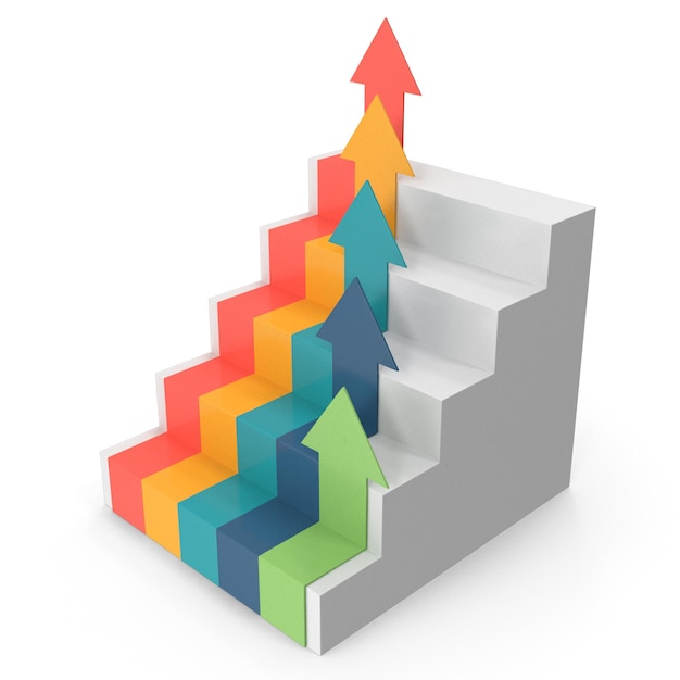 PSD kolorowe schody z tęczową kolorową strzałką na dole