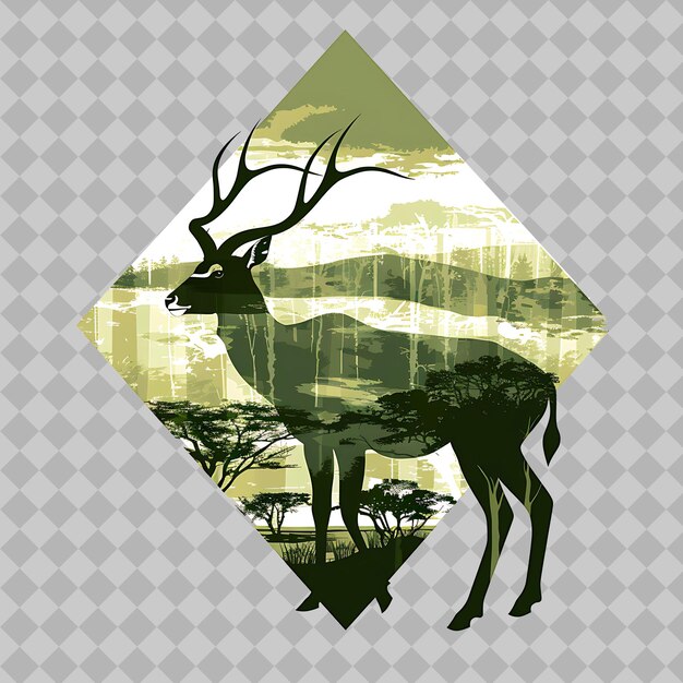 PSD kudu inside a silhouette diamond savannah adorned with a lus png watercolor wild life collections