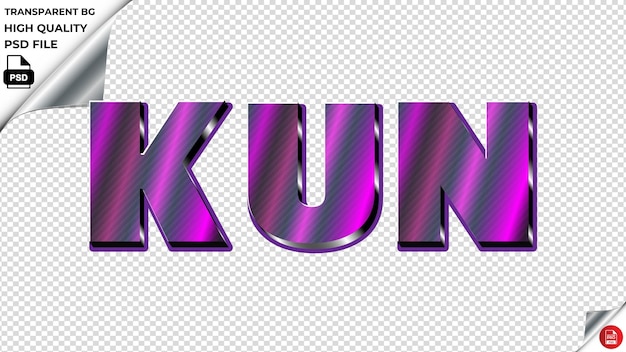 Kun Typography Purple light Text Metalic PSD Transparent