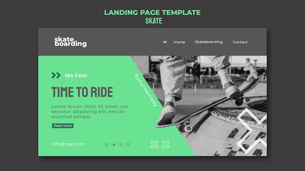 PSD landing page template for skateboarding with female skateboarder