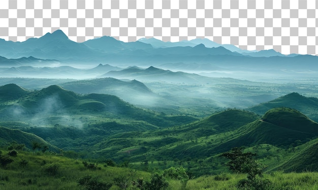 Large landscape with a distant mountain range on the horizon on a transparent background