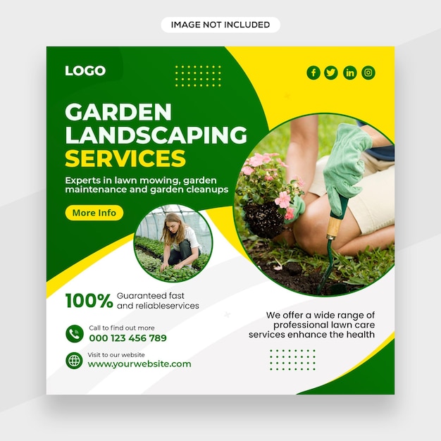 Lawn garden service instagram banner or social media post or facebook cover template