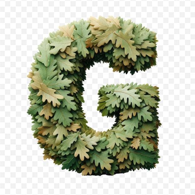 PSD a letter made of green leaves with a pattern of pine cones