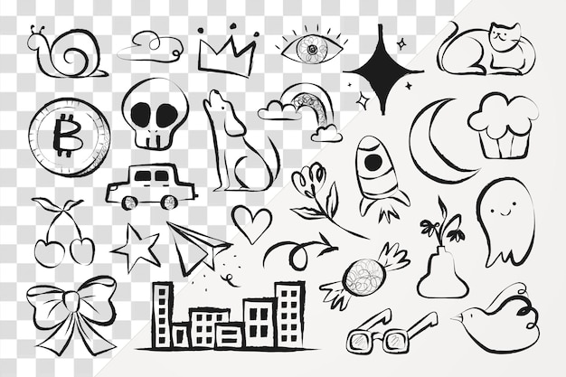 PSD leuke doodle png sticker esthetische cartoon illustraties op een doorzichtige achtergrond