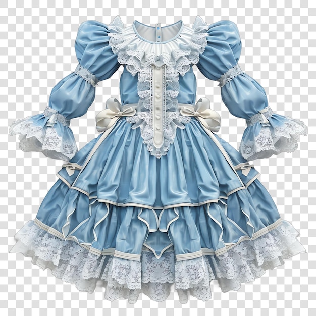 PSD light blue little dress for girl in victorian style realitic isolated on transparent background