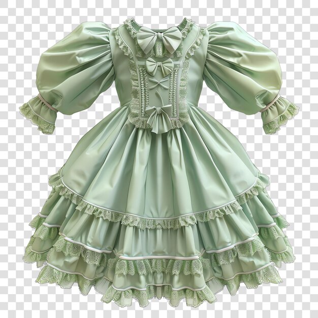 PSD light green little dress for girl in victorian style realitic isolated on transparent background