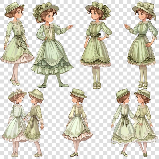 PSD light green little dress for girl in victorian style watercolor nurseryon transparent background