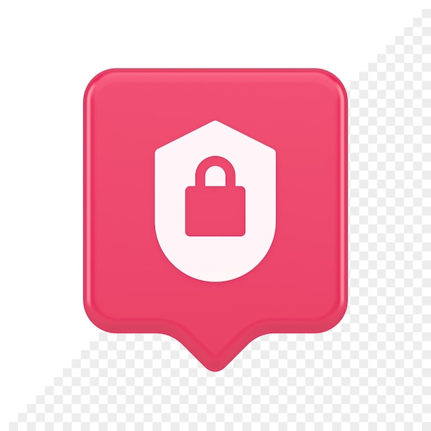 PSD lock shield security button privacy blocked password service web app 3d realistic speech bubble icon